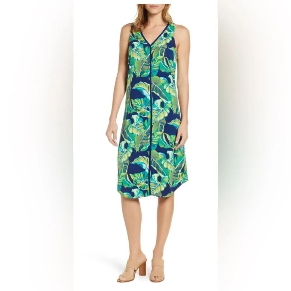 Tommy Bahama Dress Womens Small Floral Blue Tropical Sundress Resort Casual